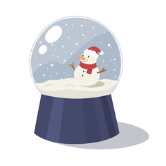 Cute snow globe with falling snow and little snowman inside isolated on white background. Concept of Christmas festival, gift, winter season, deocorative object. Merry Christmas and Happy New Year.