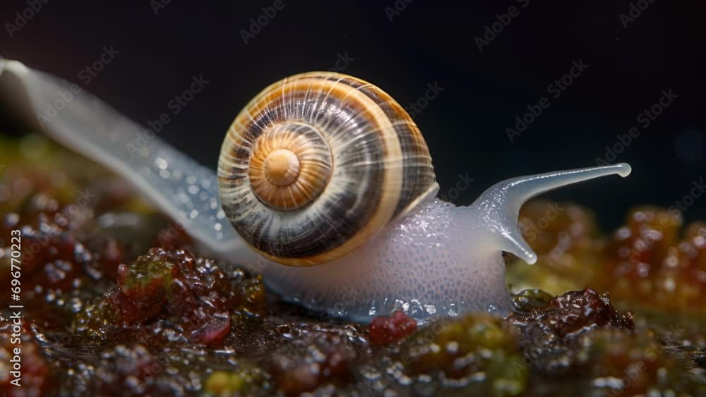 Poster a closeup shot of a tiny, delicate sea snail with a damaged shell due to the rising acidity levels i