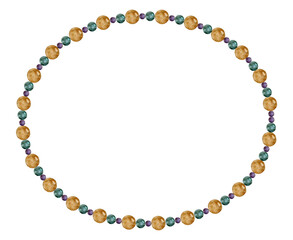 Hand drawn watercolor Mardi Gras carnival symbols. String of beads necklace jewelry throws in traditional color. Single object isolated on white background. Design for party invitation, print, shop