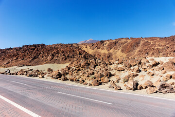 Lunar landscape on the road at the viewpoint Minas de San Jose. Tenerife. Canary island. Spain