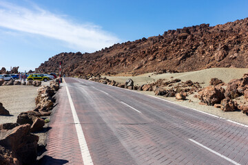 Lunar landscape on the road at the viewpoint Minas de San Jose. Tenerife. Canary island. Spain