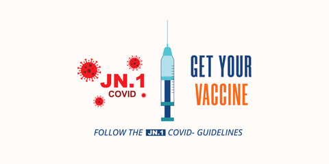 JN.1 covid new vaccine time protect your self banner or poster design vector illustration - obrazy, fototapety, plakaty