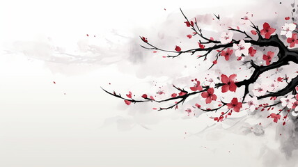 桜の水墨画のイメージ - obrazy, fototapety, plakaty
