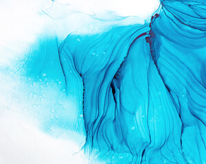 Blue and turquoise hand painted abstract backgrounds and textures alcohol ink art. - 696775001