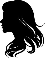 Long hair woman portrait silhouette icon in black color. Vector template design art.