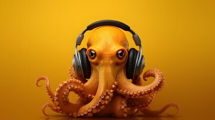 Deep Sea DJ: Octopus with Headphones - obrazy, fototapety, plakaty