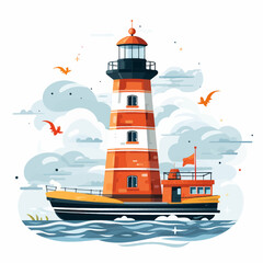 lighthouse, sea, water, ocean, boat, light, beacon, sky, coast, ship, coastline, navigation, white, travel, beach, landscape, europe, harbor, pier, building, nautical, safety, nature, island, tower