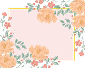 Hand Drawn Orange Rose and Blossom Flower Border