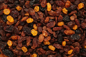 Dried raisins for dessert background. Top view
