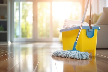Everything you need for cleaning your home: a mop and a bucket, ensuring hygiene and cleanliness in a well-kept home.