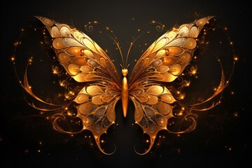 Radiant Golden butterfly wallpaper. Decorative gold art. Generate Ai