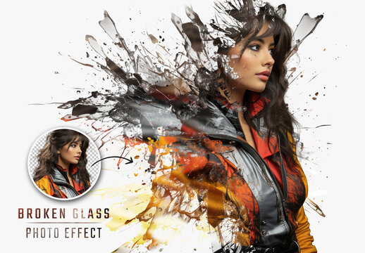 Exploding Broken Glass Dispersion Photo Effect Mockup. Generative Ai