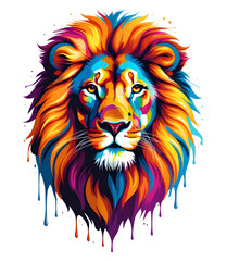Colorful Lion Head Illustration melting like liquid, transparent clipart sticker tshirts design