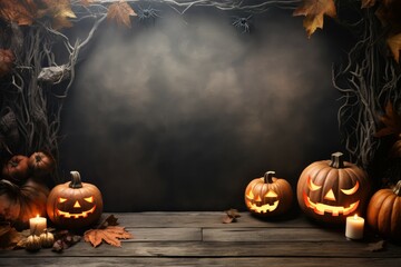 Creepy Halloween mockup background. Dark spider. Generate Ai
