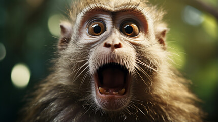 Surprised funny monkey with opened mouth. Generative Ai