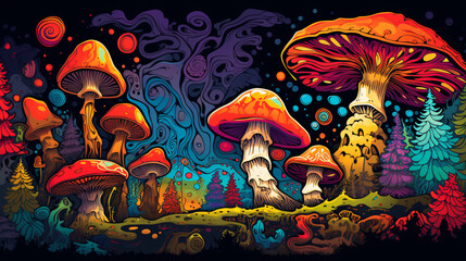 Illustration of psychedelic mushrooms
