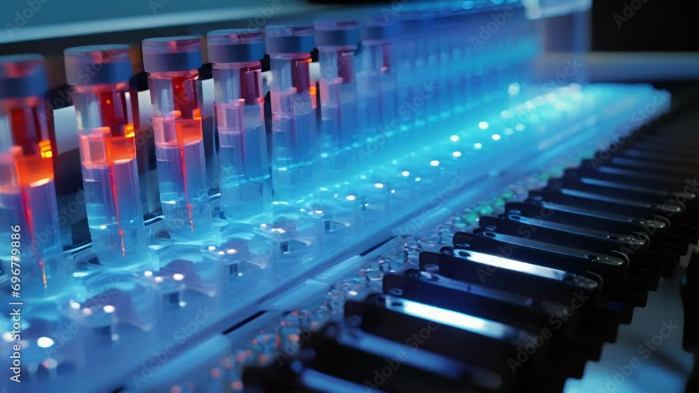 Poster a closeup of a dna sequencing machine in action, capturing the precision and complexity of the proce