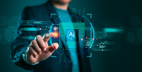 AI Command: Man Initiating Futuristic Technology Transformation with Artificial Intelligence