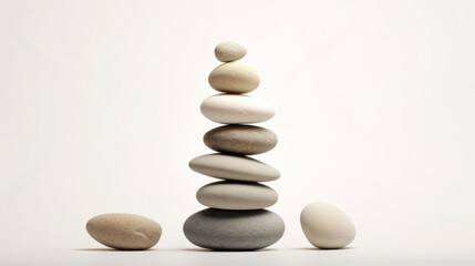 Fototapeta na wymiar Stone balancing, zen stone composition captures the essence of minimalism simplicity and tranquility, minimalist and clean background