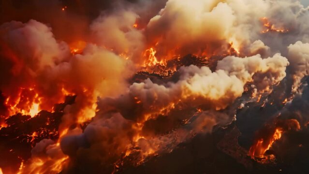 Big fire in the night sky. Burning of the earth at night.