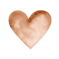 Coffee heart isolated on a white background, hand-drawn. A decorative element for a holiday, Valentine, wedding, design, decoration. The texture of the paint on the paper. Coffee painting.