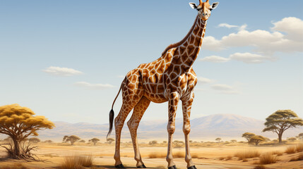 Giraffe (Giraffa camelopardalis) is an African even-toed ungulate mammal. Generative Ai - obrazy, fototapety, plakaty