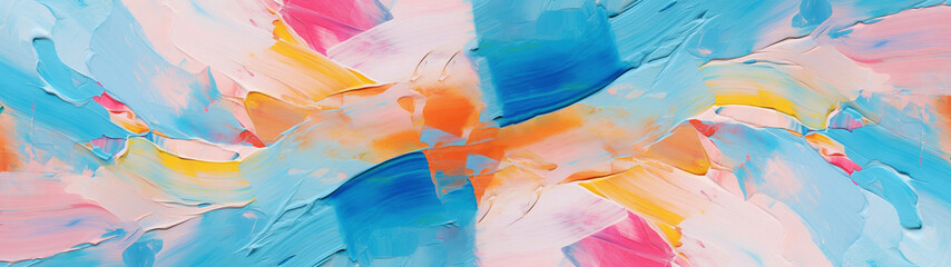 Closeup of abstract rough blue, orange, pink, white  art painting, with oil brushstroke, pallet...