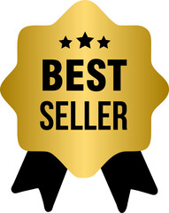 Best seller golden label badges, best seller gold banner emblem