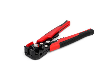 Red wire stripper isolated on white background.