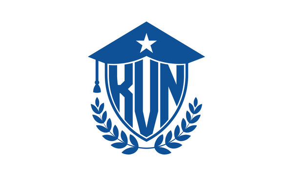 KVN three letter iconic academic logo design vector template. monogram, abstract, school, college, university, graduation cap symbol logo, shield, model, institute, educational, coaching canter, tech	