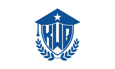 KWQ three letter iconic academic logo design vector template. monogram, abstract, school, college, university, graduation cap symbol logo, shield, model, institute, educational, coaching canter, tech	