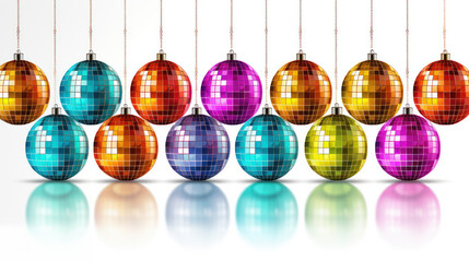 Obraz premium Shiny disco balls and foil fringe curtain indoors, color toned