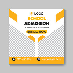 School admission education social media post design back to school web banner template