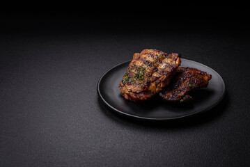Delicious juicy beef or chicken steak with salt, spices and herbs