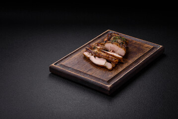 Delicious juicy beef or chicken steak with salt, spices and herbs