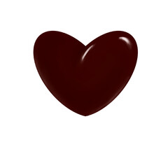 Chocolate, dark shiny heart on a white background. Close-up, icon, 3D effect