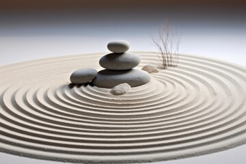 Japanese zen garden with stone in textured white sand, Spa Therapy, Purity harmony And Balance Concept