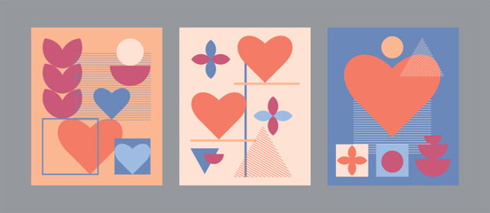 Set in Geometry style with hearts. Design for Valentine's Day. Design for cards, posters, banners, web advertising.
