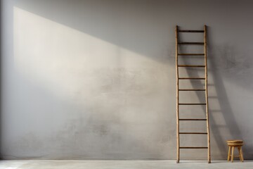 A ladder leaning against a brick wall. Minimalism, the path to success. Stairs. - obrazy, fototapety, plakaty
