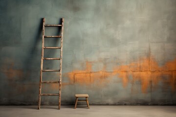 A ladder leaning against a brick wall. Minimalism, the path to success. Stairs.