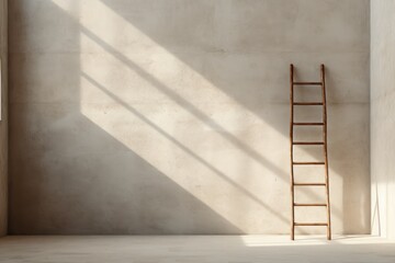 A ladder leaning against a brick wall. Minimalism, the path to success. Stairs.