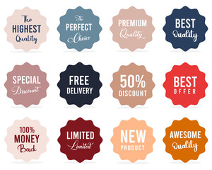 Set of Price tags. Promotional sale badge and retail paper stickers.