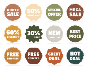 Set of Price tags. Promotional sale badge and retail paper stickers.