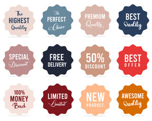 Set of Price tags. Promotional sale badge and retail paper stickers.