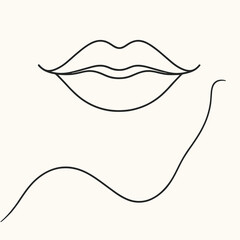 Continuous contour of female lips in one line, simple vector sketch, white background - obrazy, fototapety, plakaty