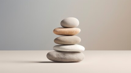 Fototapeta na wymiar Stone balancing, zen stone composition captures the essence of minimalism simplicity and tranquility, minimalist and clean background