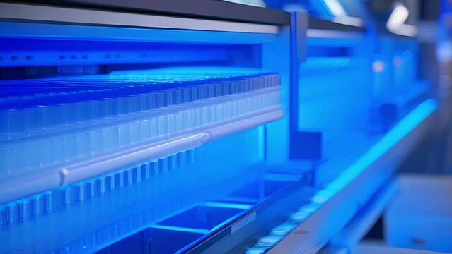 A detailed shot of automated DNA sequencing equipment, demonstrating the advanced technology used in forensic DNA analysis to rapidly identify and match genetic material from samples.