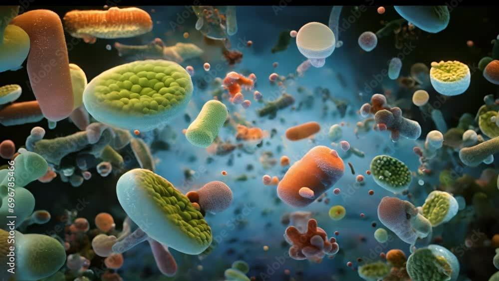 Poster a magnified view of bacteria responsible for creating a dead zone in a lake. these microbes consume 