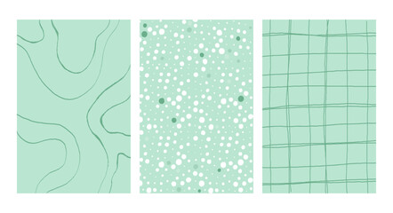 Simple Geometric Hand Drawn green Irregular Patterns. Doodle Checkered simple drawing with textures. Poster set.