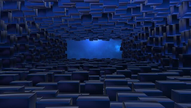 3D animated blue cubes with light interspersed with them